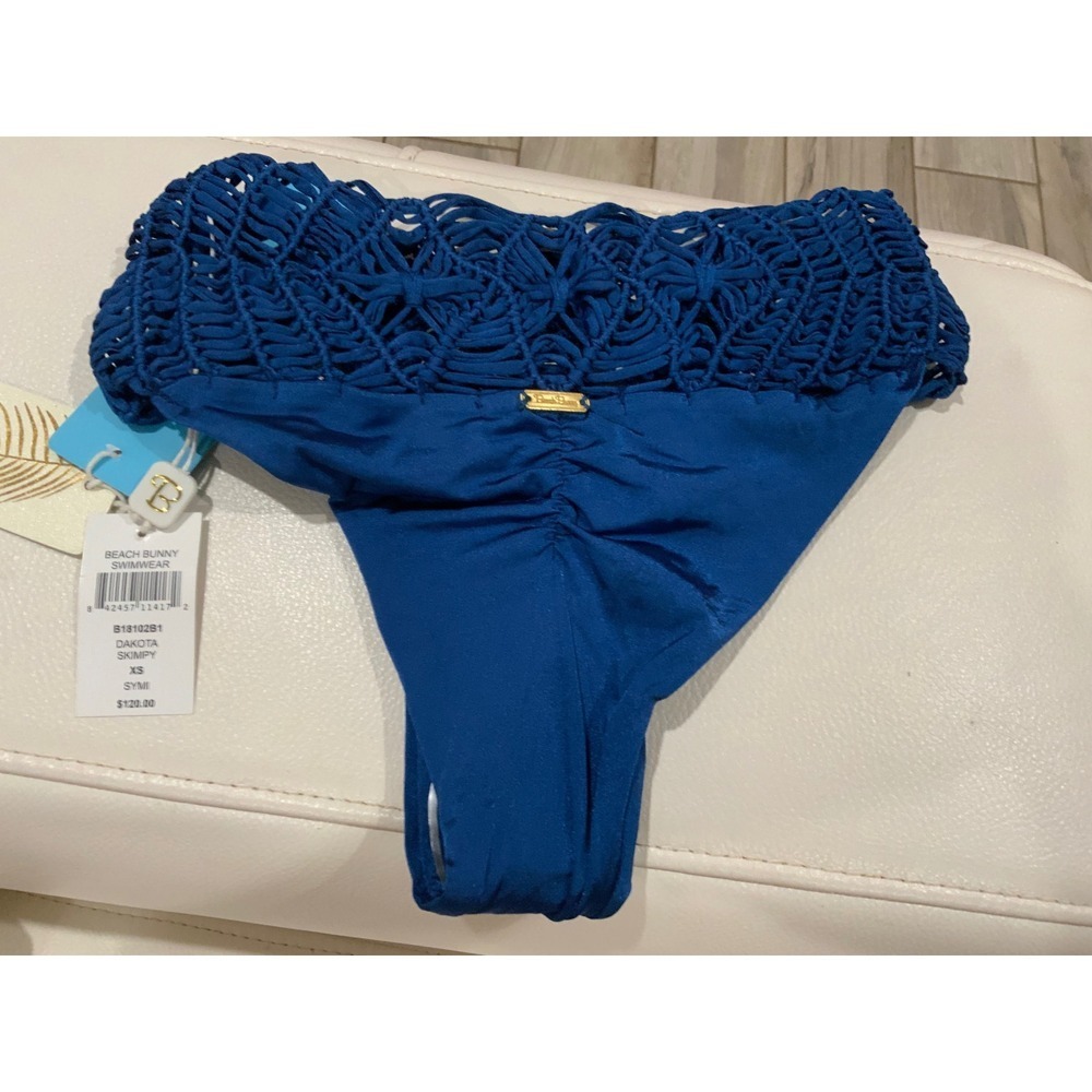 Beach Bunny Dakota Skimpy Macrame Bikini Bottom Symi Blue B18102B1 XS New - Picture 10 of 10